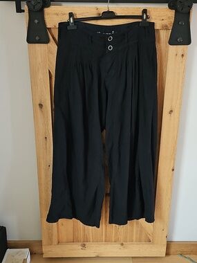 Retro Super Wide Leg Linen Pants Anthropologie Louie 1940s Style Black  Size 10